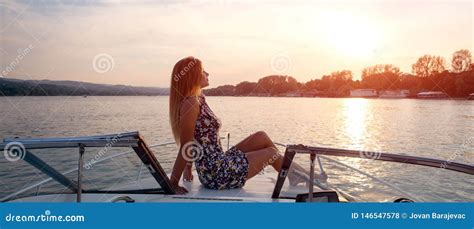Girl On A Boat Sunbathing Stock Photo Image Of Recreation 146547578