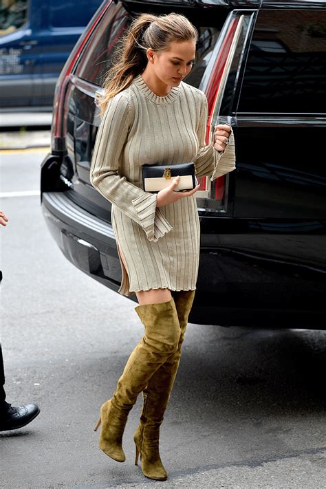 Cozy Chic Chrissy Teigens Sweater Dress And Over The Knee Boot Look