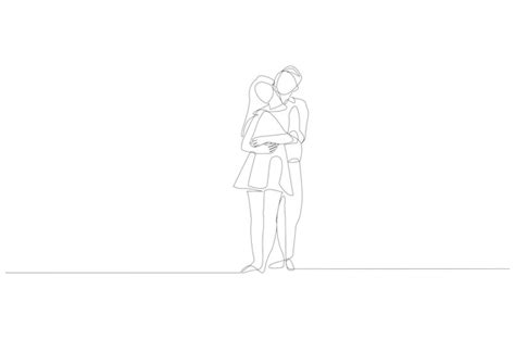 premium vector continuous line drawing of romantic couple on hug vector illustration premium