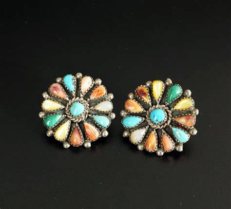 Vintage Native American Jewelry Zuni Cluster Earrings Phyllis Coonsis