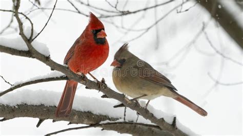 Winter Northern Cardinal Pair Stock Image Image Of Songbird American