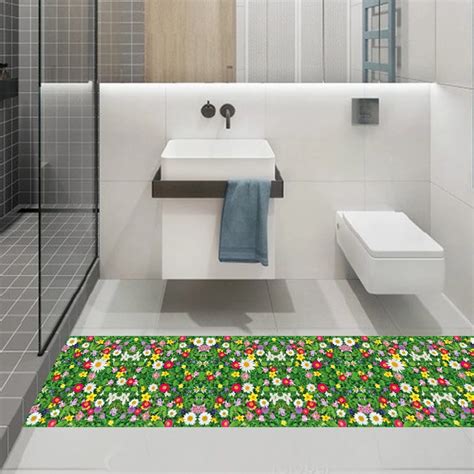 3d Green Grass Flower Wall Sticker Waterproof Bathroom Floor Decal Home