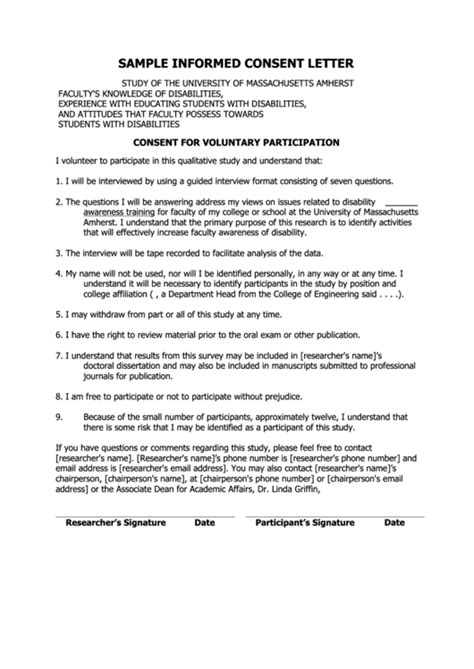 Sample Informed Consent Letter Template Printable Pdf Download