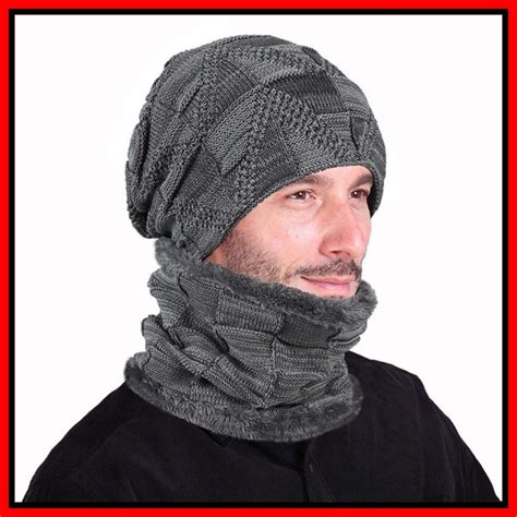 Genevieonie1973 Discounted Men Winter Knitted Hats Scarf Set Thicken