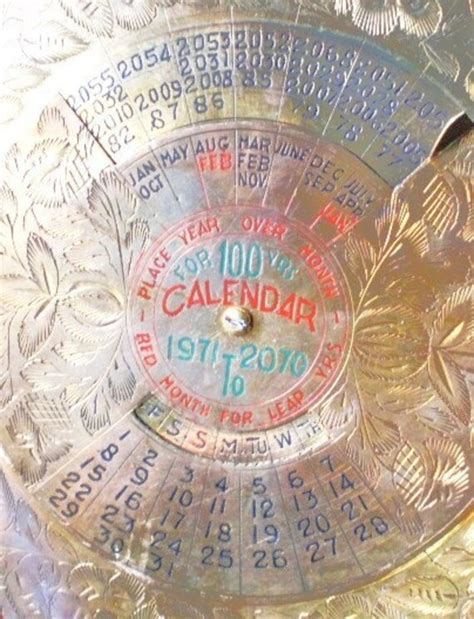 Vintage Brass 100 Year Calendar 1971 2070