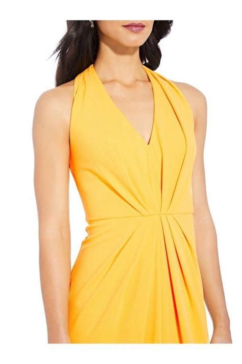 Adrianna Papell Pleated Crepe Gown In Canary Yellow Size 6 Uk Colour