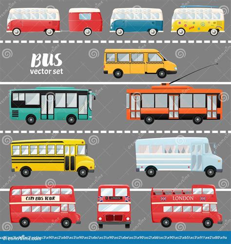 Vector Set Of Different Types Of Buses City And Public Transport Stock