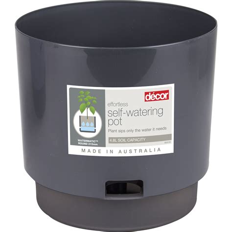 Container height (in.) less than 10. Decor Watermatic Self Watering Plant Pot 215mm - Pewter | BIG W