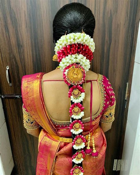 Pin By Almeenayadhav On Jadai Billai Malai Crown Corsage N Hand Bouquet Half Saree Designs