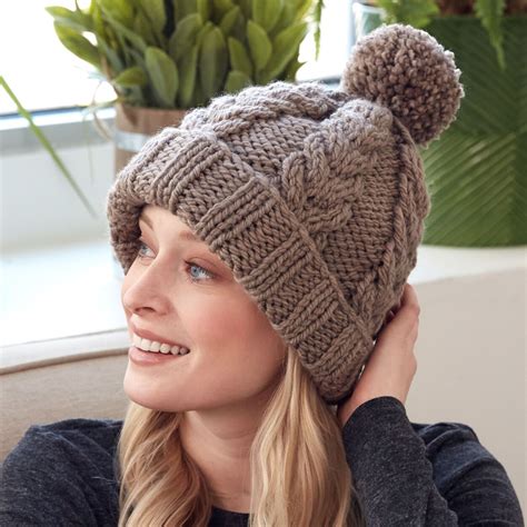 It's quick work in a chunky yarn. Bernat Cozy Cable Knit Hat Pattern | Yarnspirations in ...