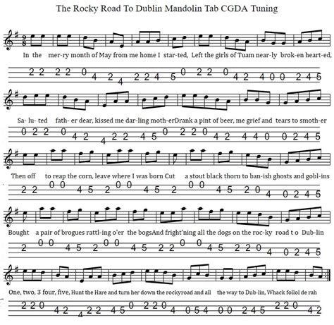 The Rocky Road To Dublin Banjo - Mandolin Tab - Tenor Banjo Tabs