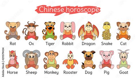Chinese Horoscope Collection Zodiac Sign Set Pig Rat Ox Tiger Cat