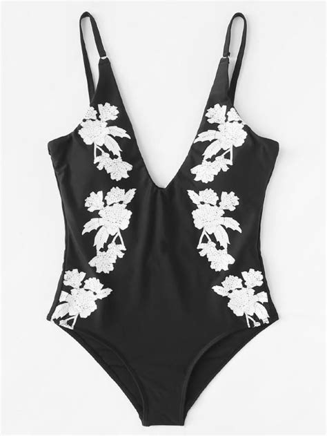 Flower Print Low Back Swimsuit Swimsuits One Piece For Women Flower