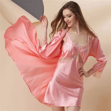 50 Mulberry Silk Pajama Sets Robenightgown 2pcs Bathrobe Lace Nightgown Set Pajama Home