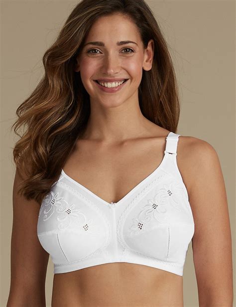 lyst marks and spencer total support non wired embroidered crossover full cup bra b g in white