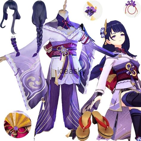 Anime Game Genshin Impact Shogun Raiden Cosplay Costume Baal Genshin Cosplay Wig Shoes Kimono