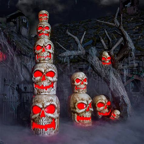 Gigantic 8 Foot Illuminated Stack Of Skulls
