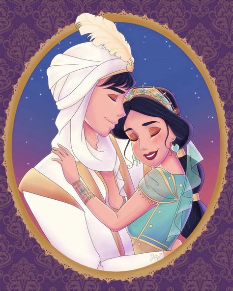 Snow And Prince Kissing In Front Of A Purple Background With An Ornate Gold Frame Around It