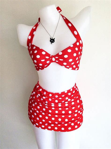 New Arrival Vintage Inspired Retro Swimsuit 1950s Style Red Polka