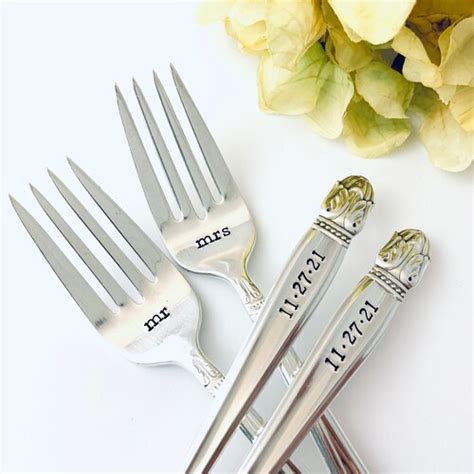 Mr And Mrs Wedding Forks Custom Wedding Date Fork Set Hand Etsy