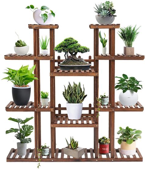 Tooca Plant Stand Wood Indoor 9 Tier 47 Inch Height Stylish Plant
