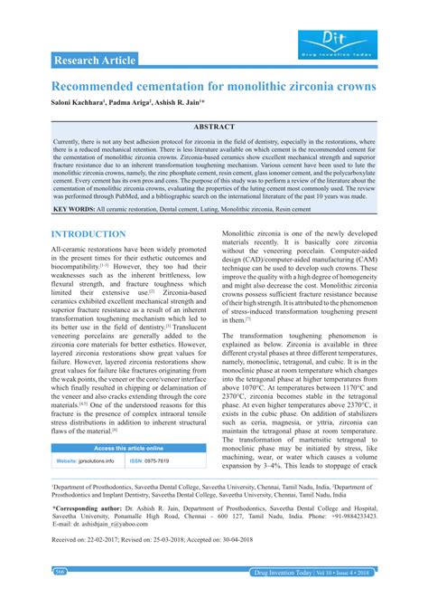 Do not use h 2o 2, edta or na 2co 3. (PDF) Recommended cementation for monolithic zirconia crowns