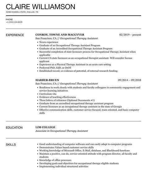 Occupational Therapy Assistant Resume Samples | Velvet Jobs
