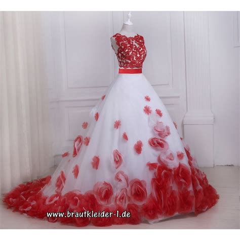 Die betreiber dieses portals haben uns dem lebensziel angenommen, produktvarianten. A Linie Brautkleid Dagmar in Rot Weiß mit Blumen | Rote ...