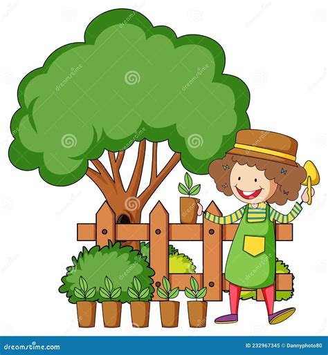 Little Kids Cartoon Character In The Garden Stock Vector Illustration