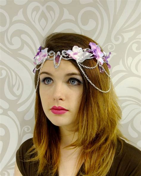 Elven Crown Circlet Silver And Purple Flower Crown Fairy Headpiece