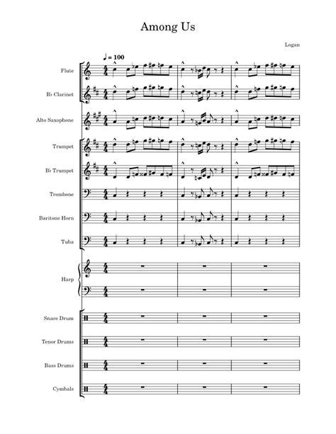 Among Us Sheet Music For Trombone Tuba Flute Clarinet In B Flat