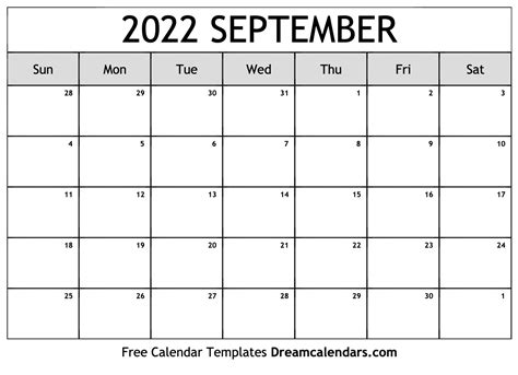September 2022 Calendar Free Blank Printable Templates