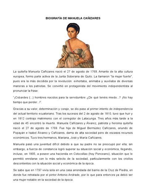 Biografía De Manuela Cañizares Pdf