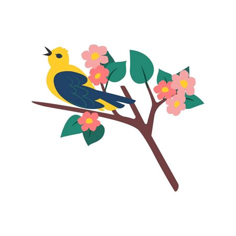 colored bird on a flowering tree branch vector illustration 6098671 vector art at vecteezy