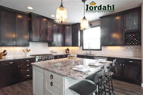 Dark gray/blue cabinets with light gray kitchen countertops. Kitchen with Custom Knotty Alder Cabinets & Kitchen Island ...