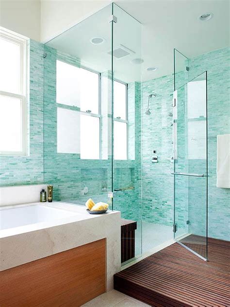 Available in striking herringbone patterns, colorful graphics and all white, ceramic tile is both a versatile tip: 41 aqua blue bathroom tile ideas and pictures