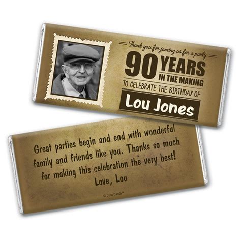 Milestones Personalized 90th Birthday Candy Bar Wrapper Only