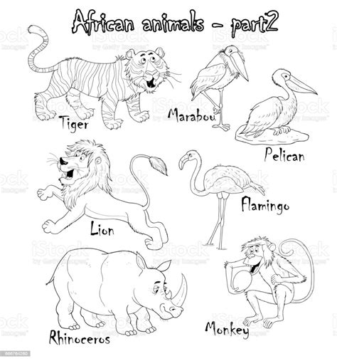 Here you can let your kid imagination and inspiration go wild. Set Of Cute African Animals Coloring Page Funny Cartoon ...