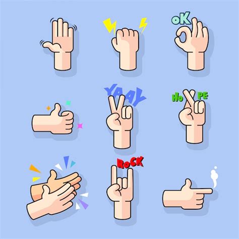 Modern Line Art Comic Cartoon Hand Gesture Collection Set Premium Vector