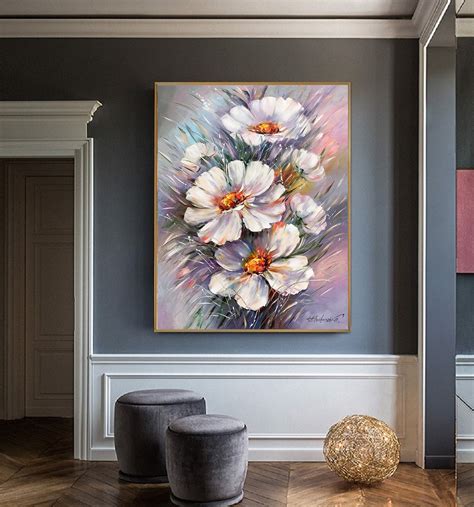 White Daisies Oil Painting Original Abstract Large Canvas Wild Etsy