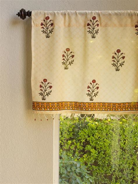 india red floral sheer beaded window valance kitchen