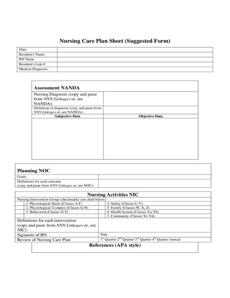 Nursing Care Plan Form Free Download