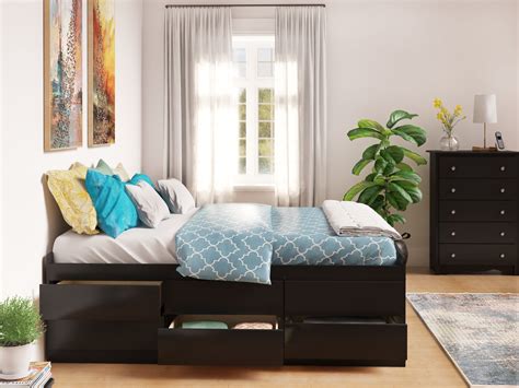 Prepac Tall Captains Platform Storage Bed With 12 Drawers Queen Black