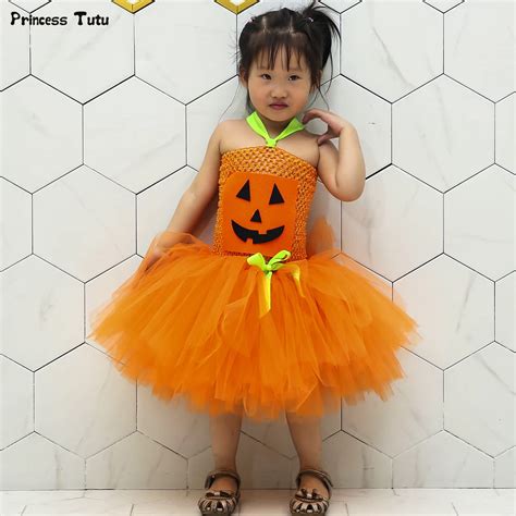 Cute Pumpkin Girls Tutu Dress Orange Halloween Pumpkin Costume For Kids