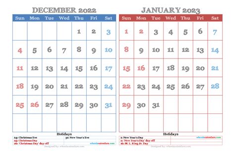 December 2022 Through January 2023 Calendar Calendar With Holidays