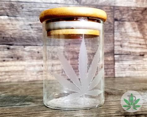 Etched Cannabis Leaf Glass Stash Jar Monogram Laser Engraved Etsy