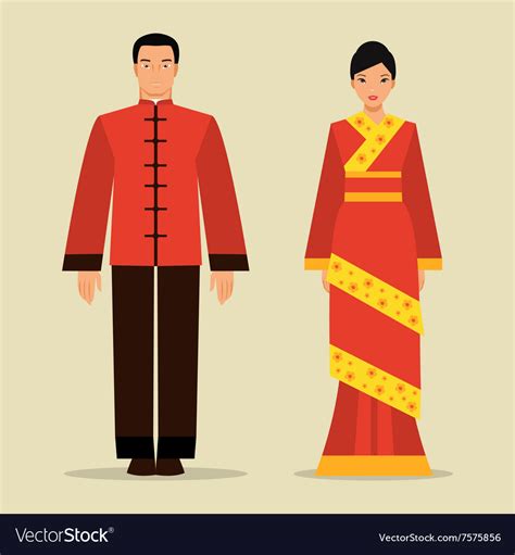 Chinese Man And A Woman In National Costume Vector Image