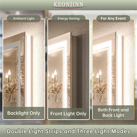 Keonjinn Led Bathroom Mirror 28 X 36 Inch With Frontlit And Backlit