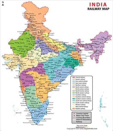 Map Of Indian Railways Showing The Rail Network Across The Country With