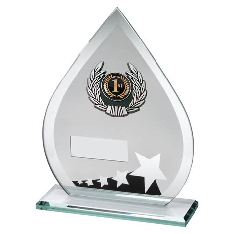 8in Jade Black And Silver Glass 1st Place Plaque Awards Trophies Supplier